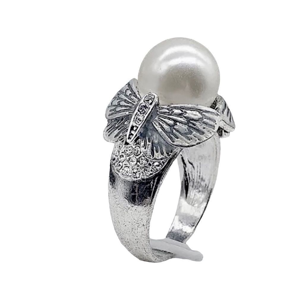 ❤️023❤️ 925 Sterling Silver Butterfly Love‎ Pearl Ring